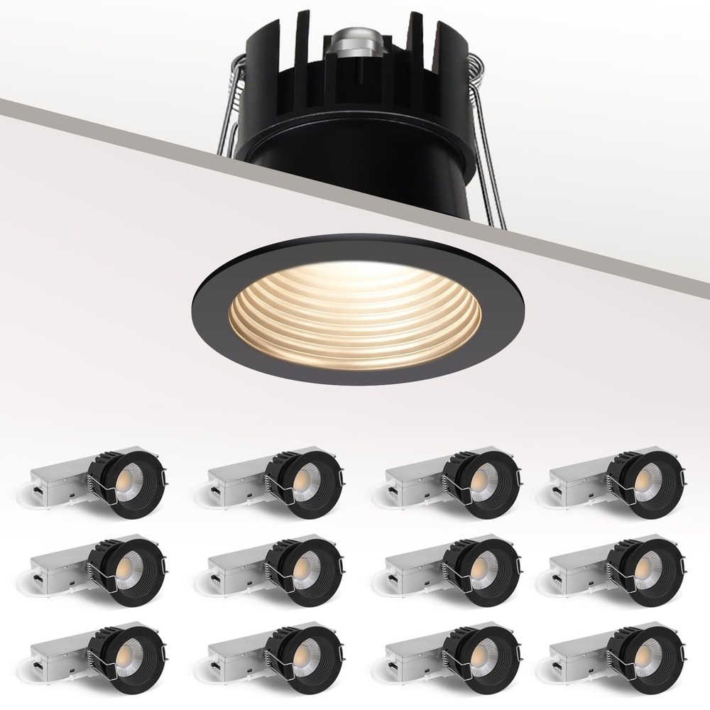 zouzai 2 Inch LED Recessed Lighting 12 Pack 5CCT Dimmable Black Downlight IP65